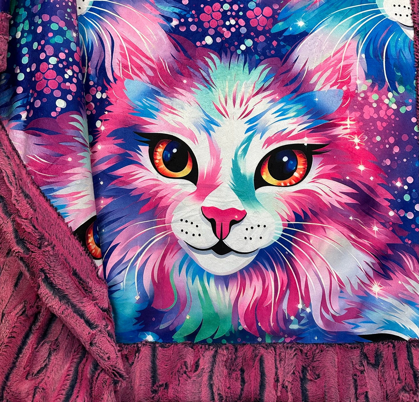 Sparkly Cats on Azalea Luxe Large 55x79 Minky Blanket