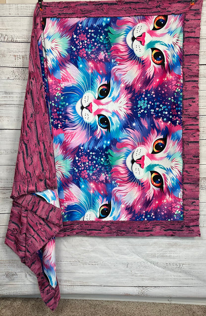 Sparkly Cats on Azalea Luxe Large 55x79 Minky Blanket