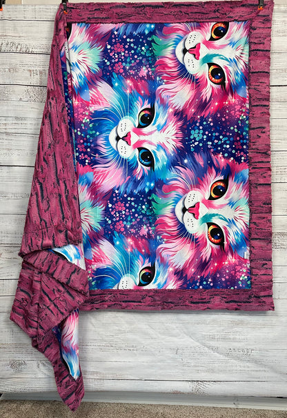 Sparkly Cats on Azalea Luxe Large 55x79 Minky Blanket