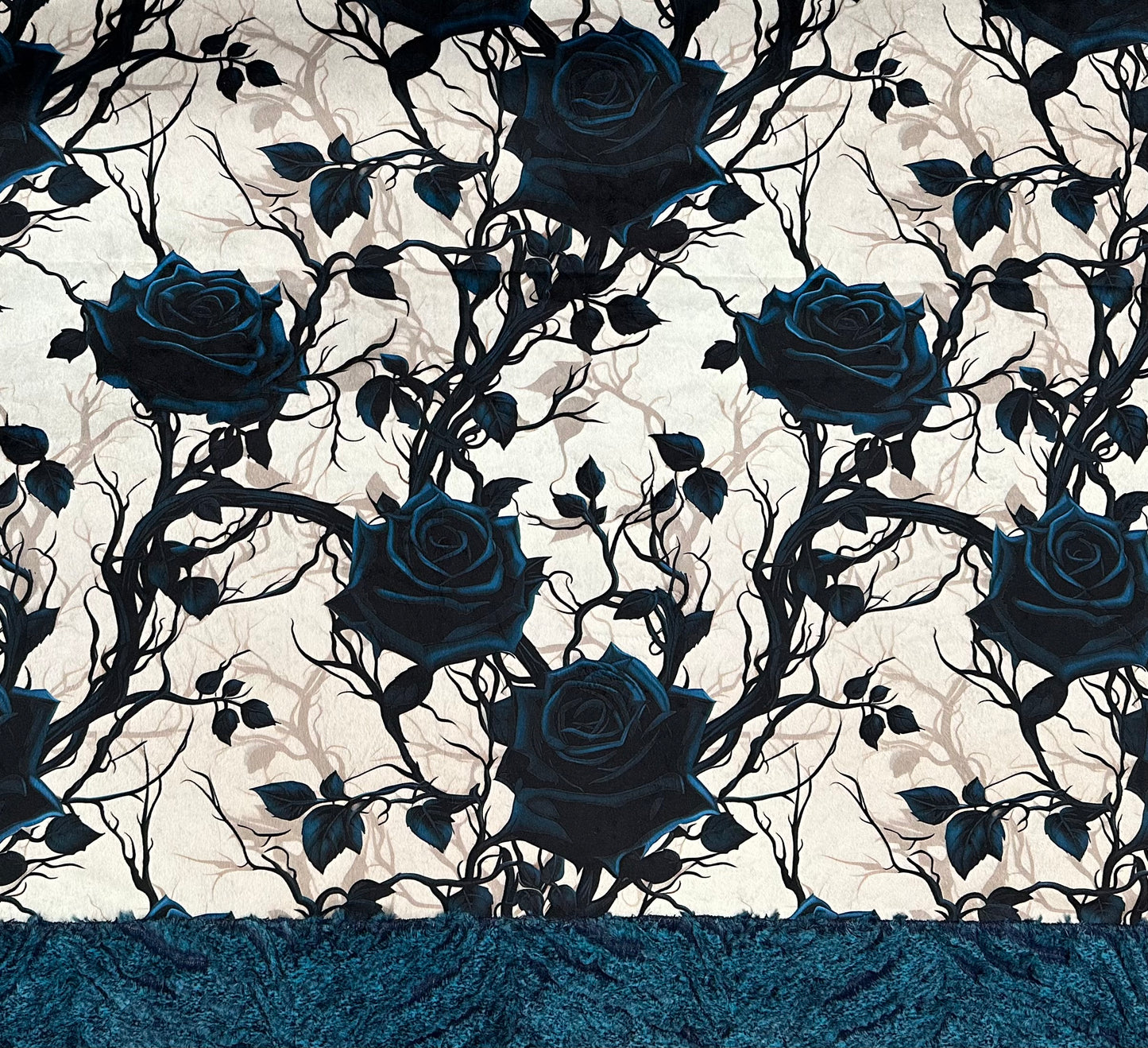 Gothic Blue Roses on Heather Zebra Large 54x79 Minky Blanket