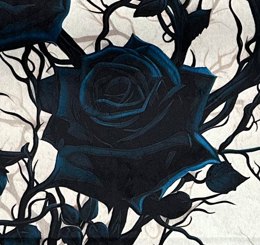Gothic Blue Roses on Heather Zebra Large 54x79 Minky Blanket