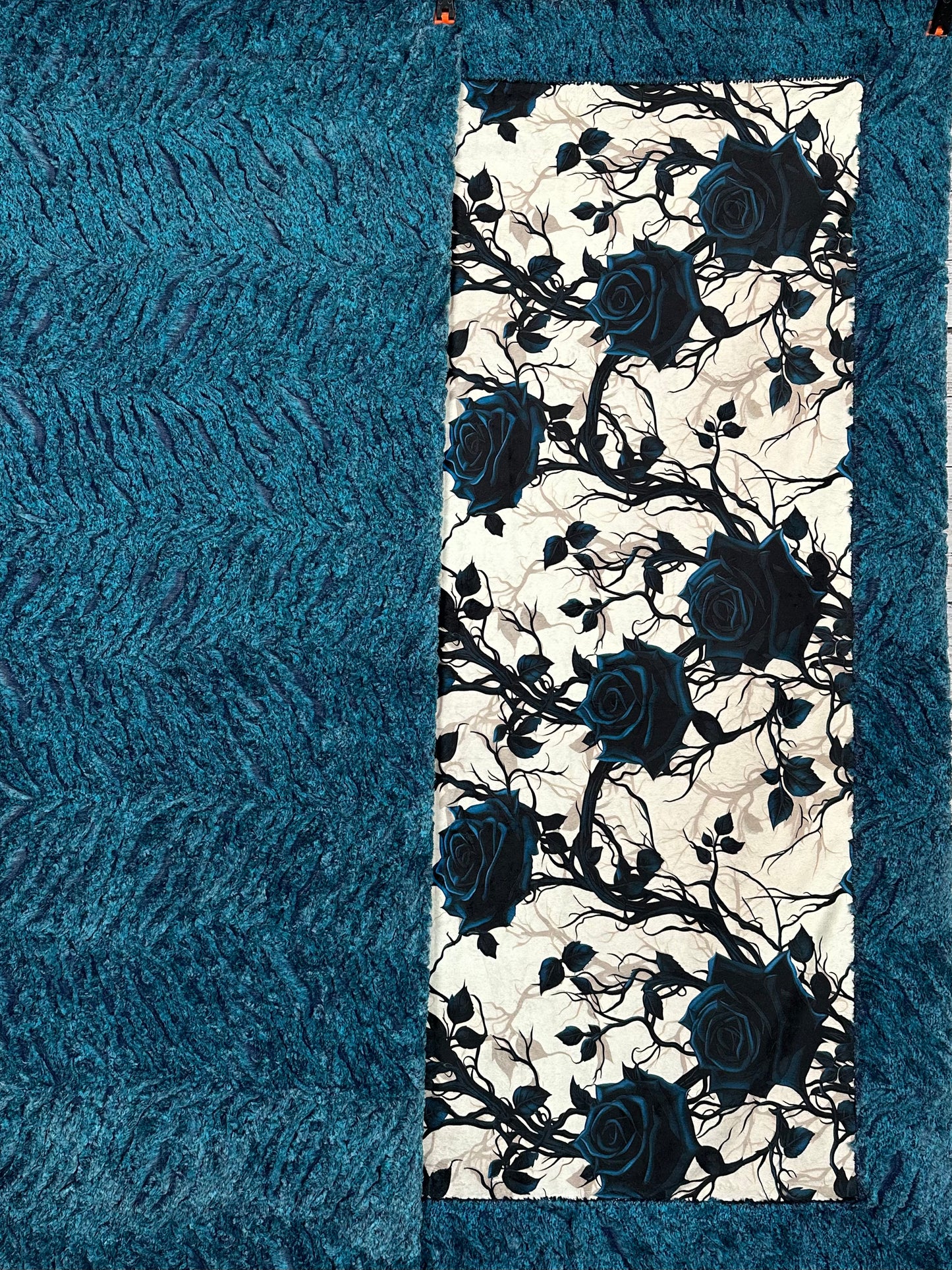 Gothic Blue Roses on Heather Zebra Large 54x79 Minky Blanket