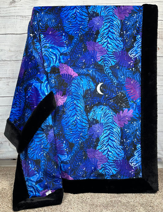 Year of the Tiger on Black Seal Large 55x79 Minky Blanket