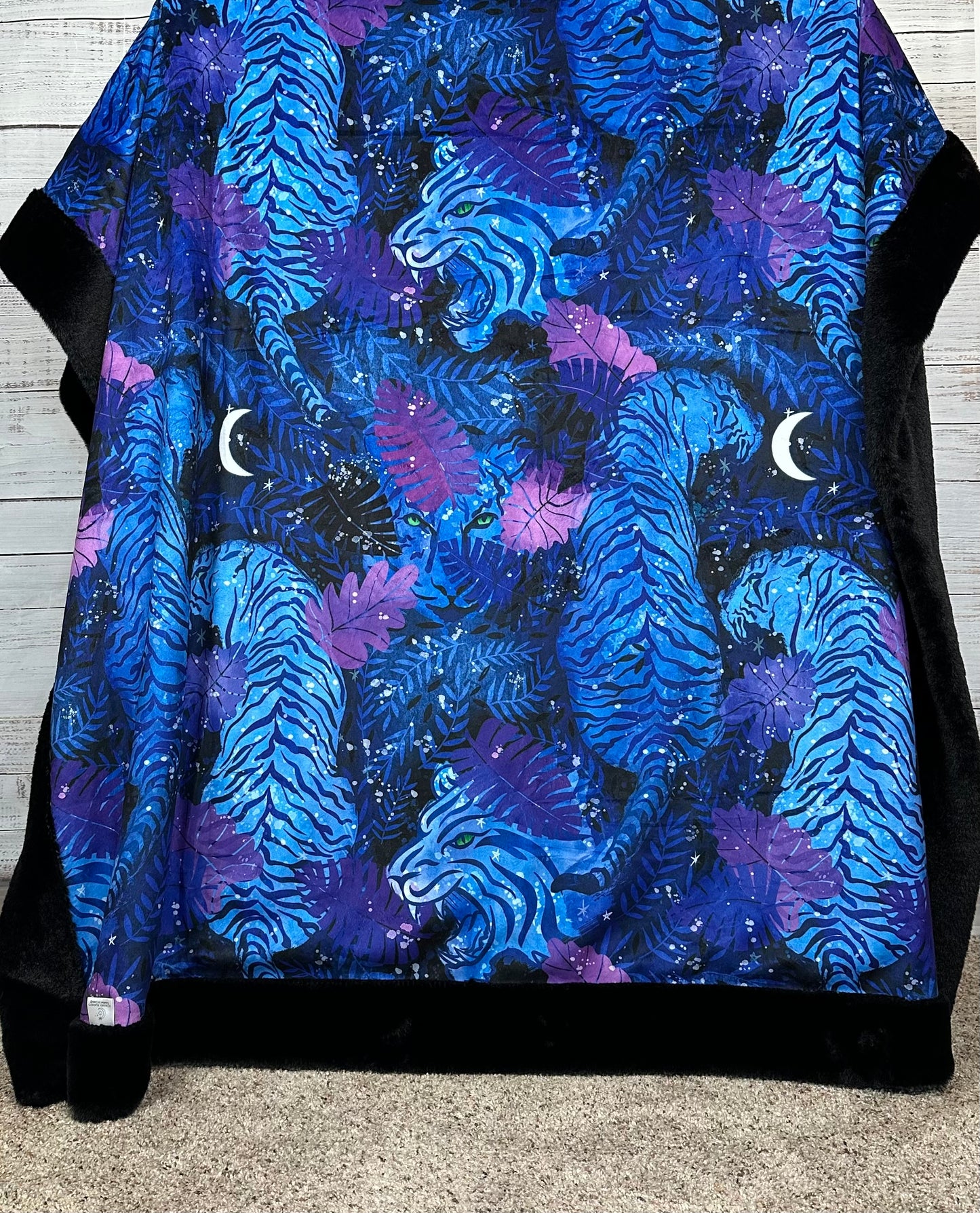 Year of the Tiger on Black Seal Large 55x79 Minky Blanket