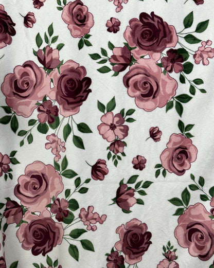 Rose Bouquet Plumwine on Glacier Plumwine Minky Blanket 54x65