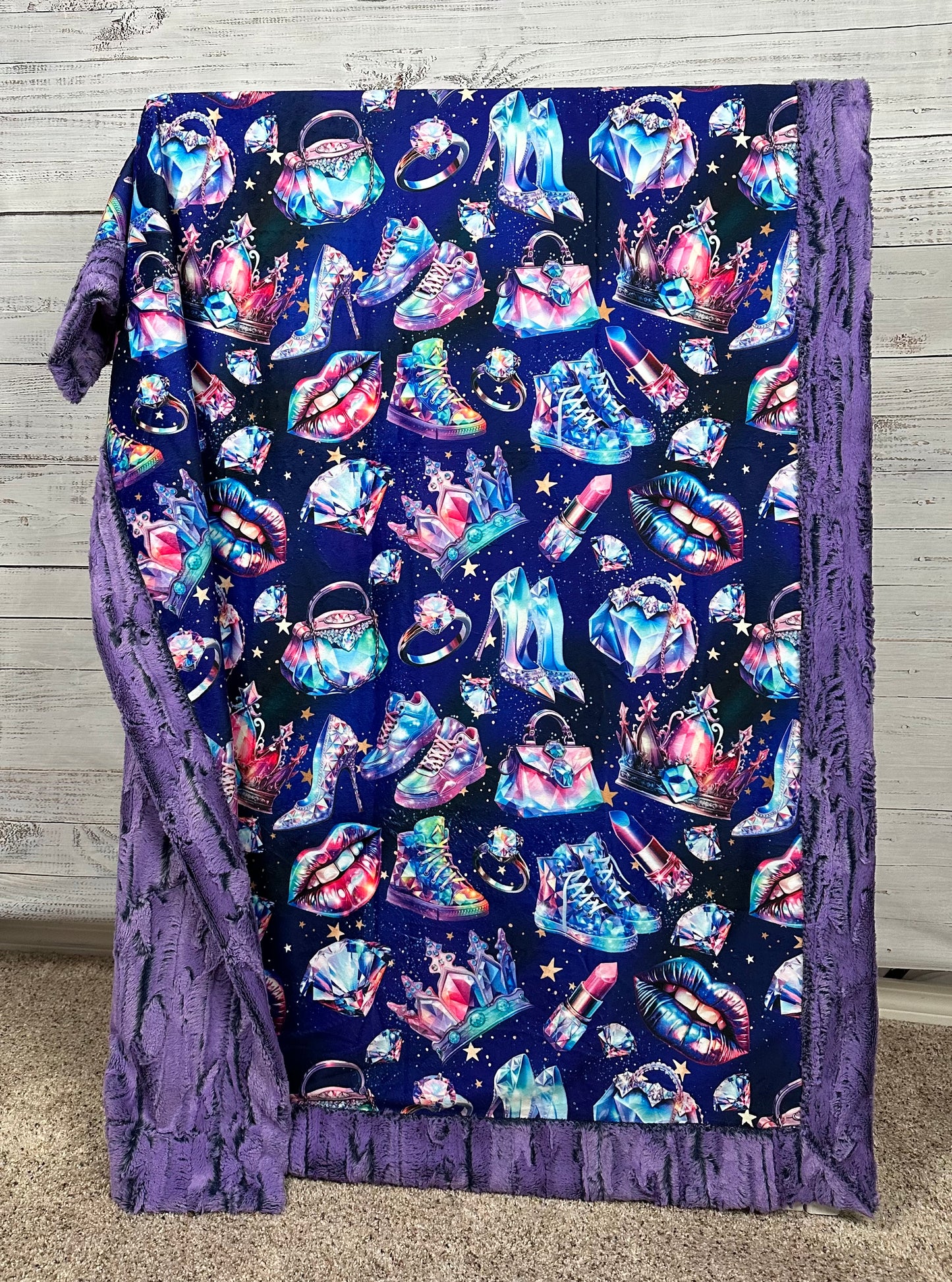 Tiaras, Diamonds and Sneakers on Jewel Luxe 41x60 Child/Toddler Minky Blanket with Pillowcase