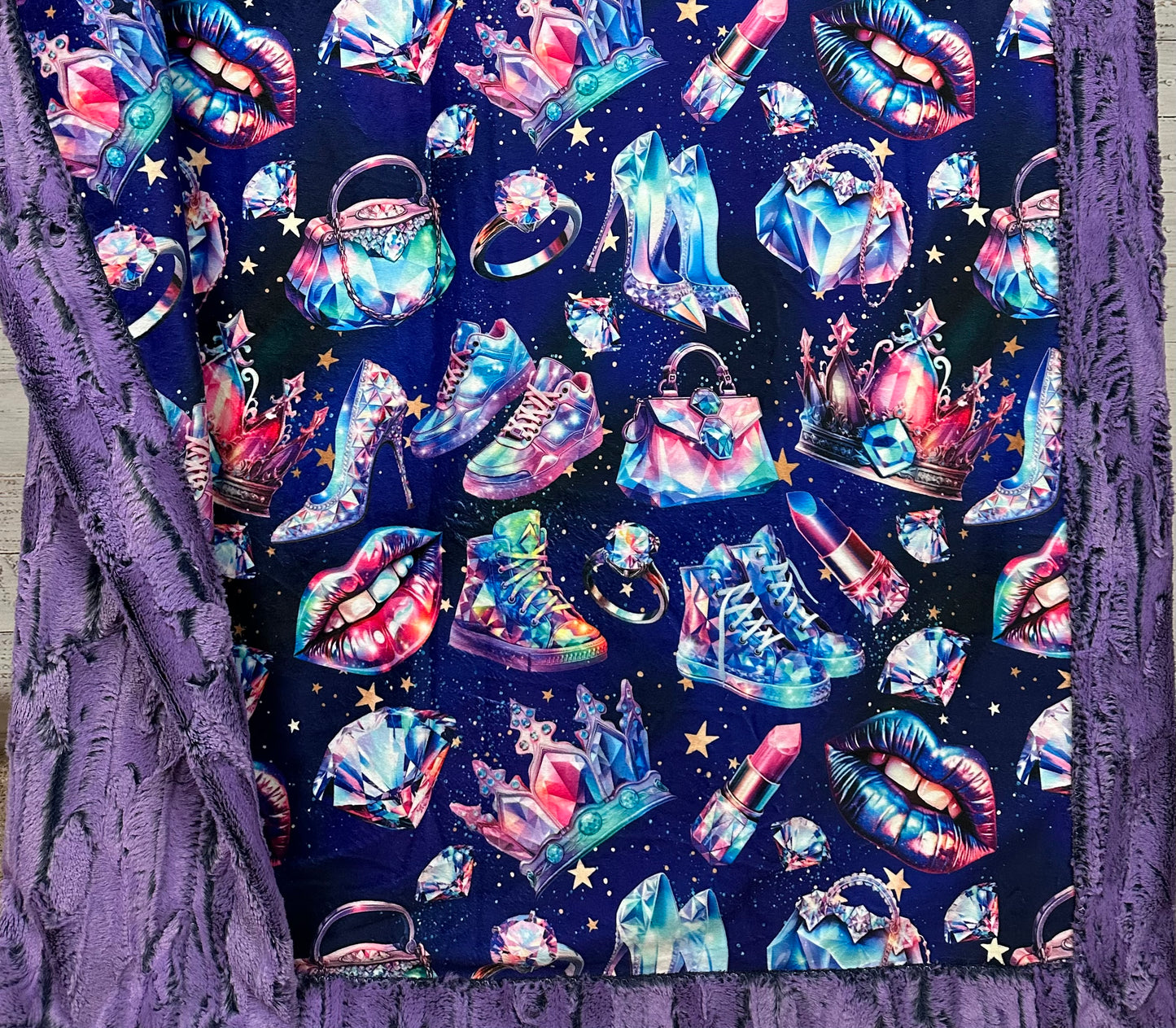 Tiaras, Diamonds and Sneakers on Jewel Luxe 41x60 Child/Toddler Minky Blanket with Pillowcase