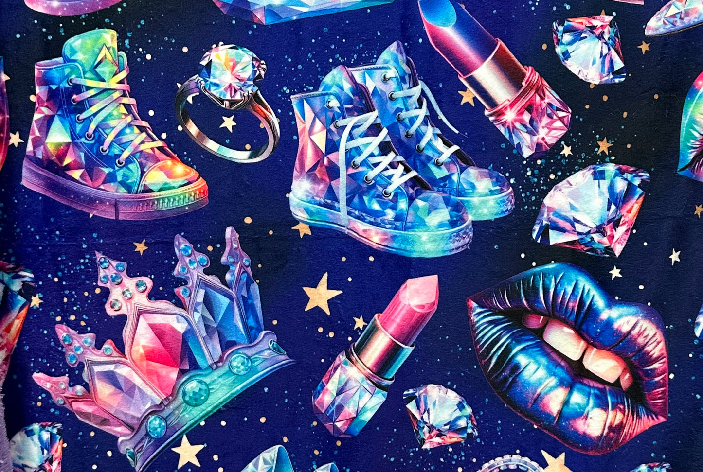 Tiaras, Diamonds and Sneakers on Jewel Luxe 41x60 Child/Toddler Minky Blanket with Pillowcase