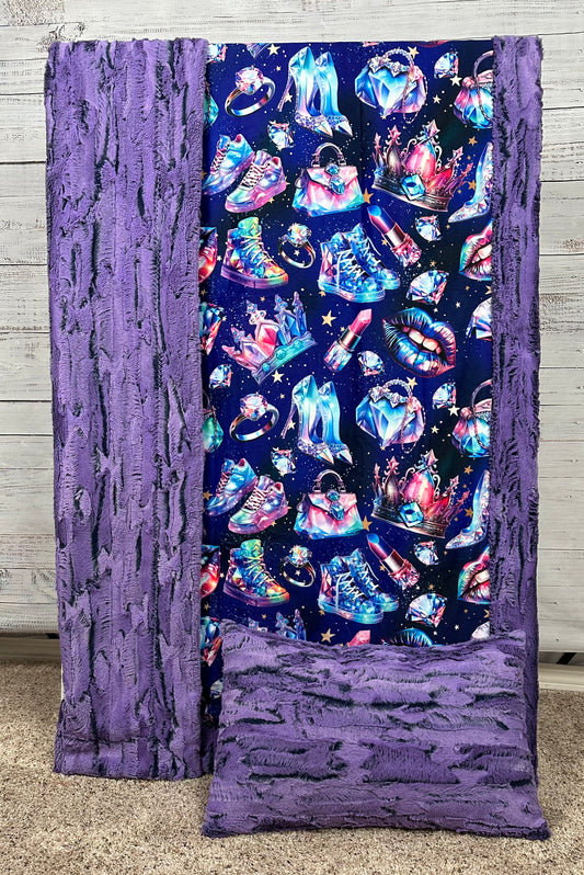 Tiaras, Diamonds and Sneakers on Jewel Luxe 41x60 Child/Toddler Minky Blanket with Pillowcase