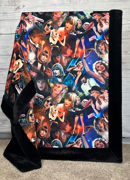 Ta-Ta on Black Seal Luxe Large 55x79 Minky Blanket