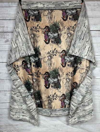 Western Americana Skull on Silver Fox Luxe Large 55x79 Minky Blanket
