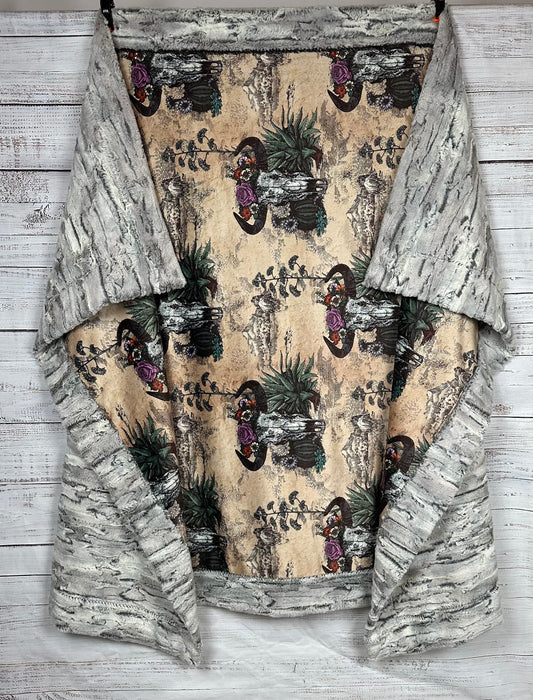 Western Americana Skull on Silver Fox Luxe Large 55x79 Minky Blanket
