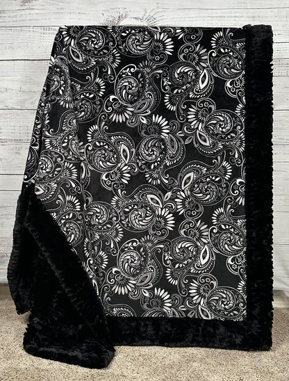 Paisley Black on Florence Luxe X-Long 51x90 Minky Blanket