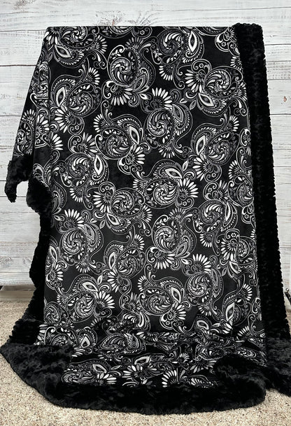 Paisley Black on Florence Luxe X-Long 51x90 Minky Blanket