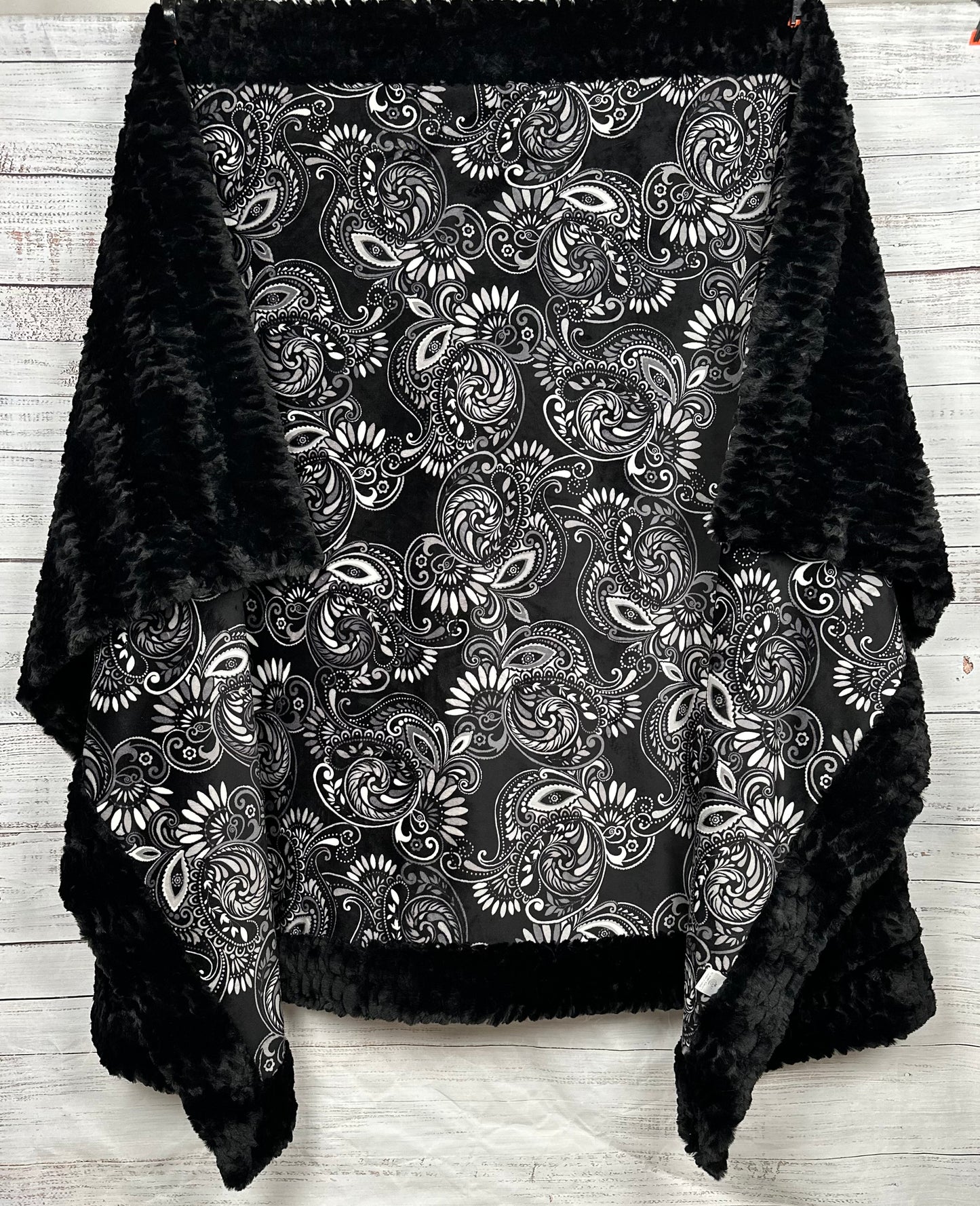 Paisley Black on Florence Luxe X-Long 51x90 Minky Blanket
