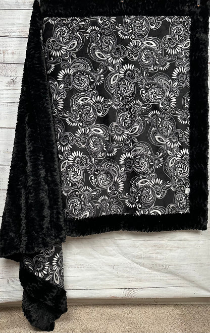 Paisley Black on Florence Luxe X-Long 51x90 Minky Blanket