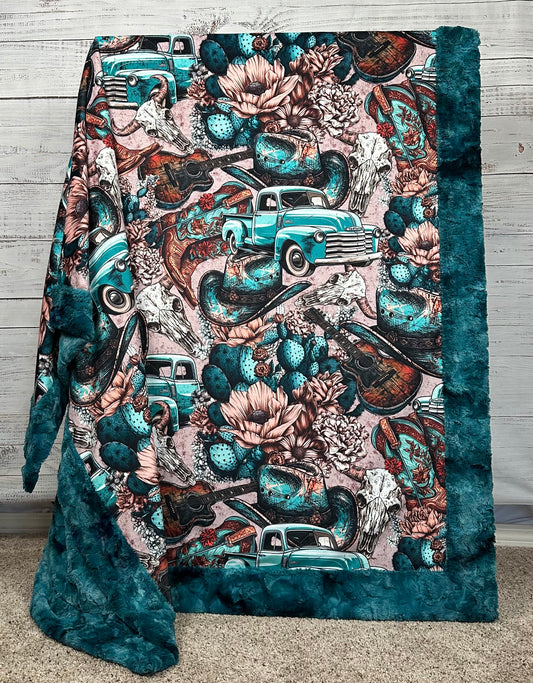 Vintage Western on Mallard Luxe Large 55x79 Minky Blanket