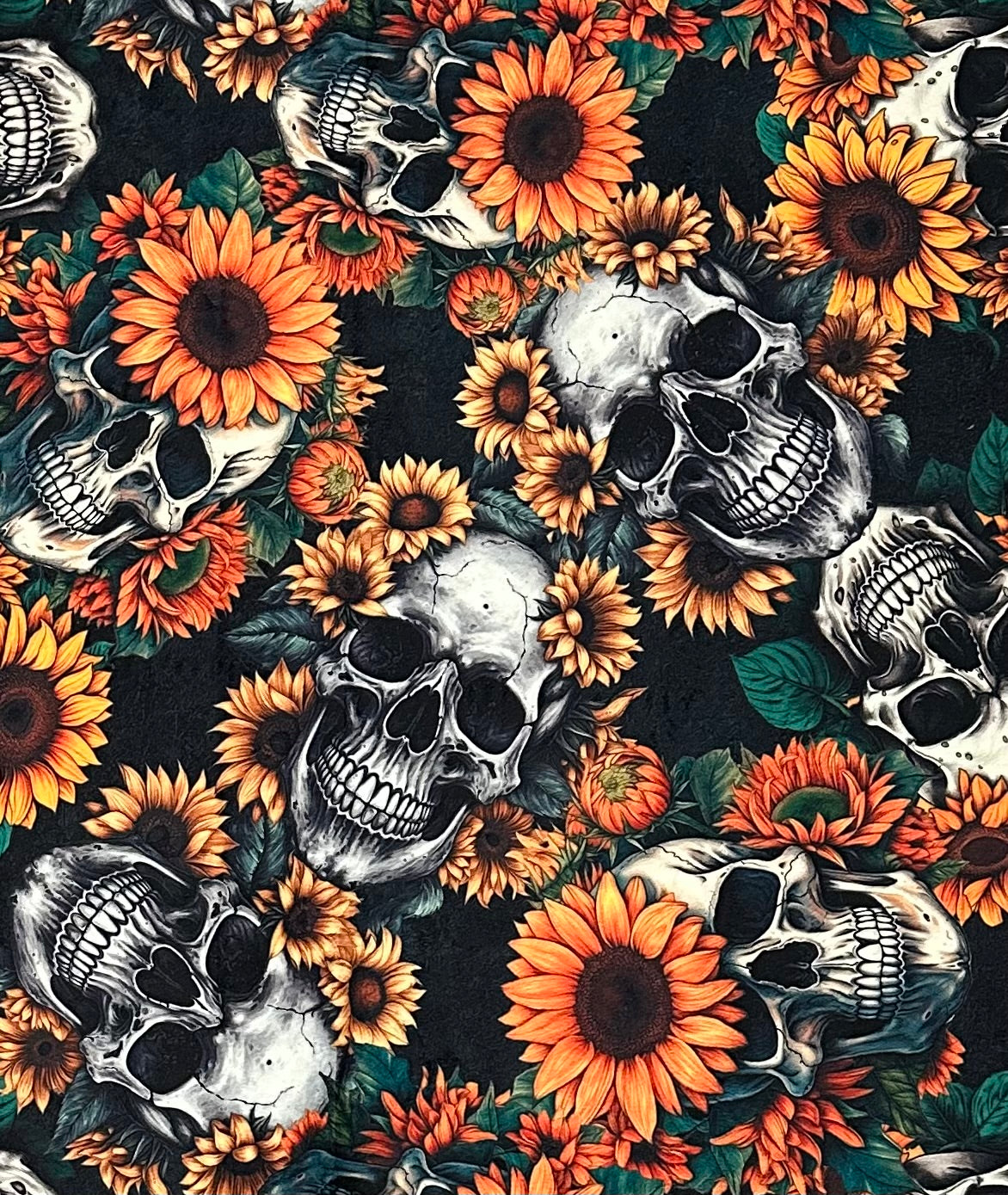 Skull Sunflowers on Silver Fox Luxe Large 54x79 Minky Blanket