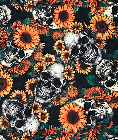 Skull Sunflowers on Silver Fox Luxe Large 54x79 Minky Blanket