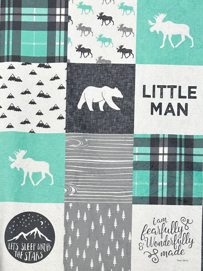 Let's Sleep Under the Stars Little Man Patchwork on Nine Iron Luxe with Pillowcase Child Size 40x60 Minky Blanket