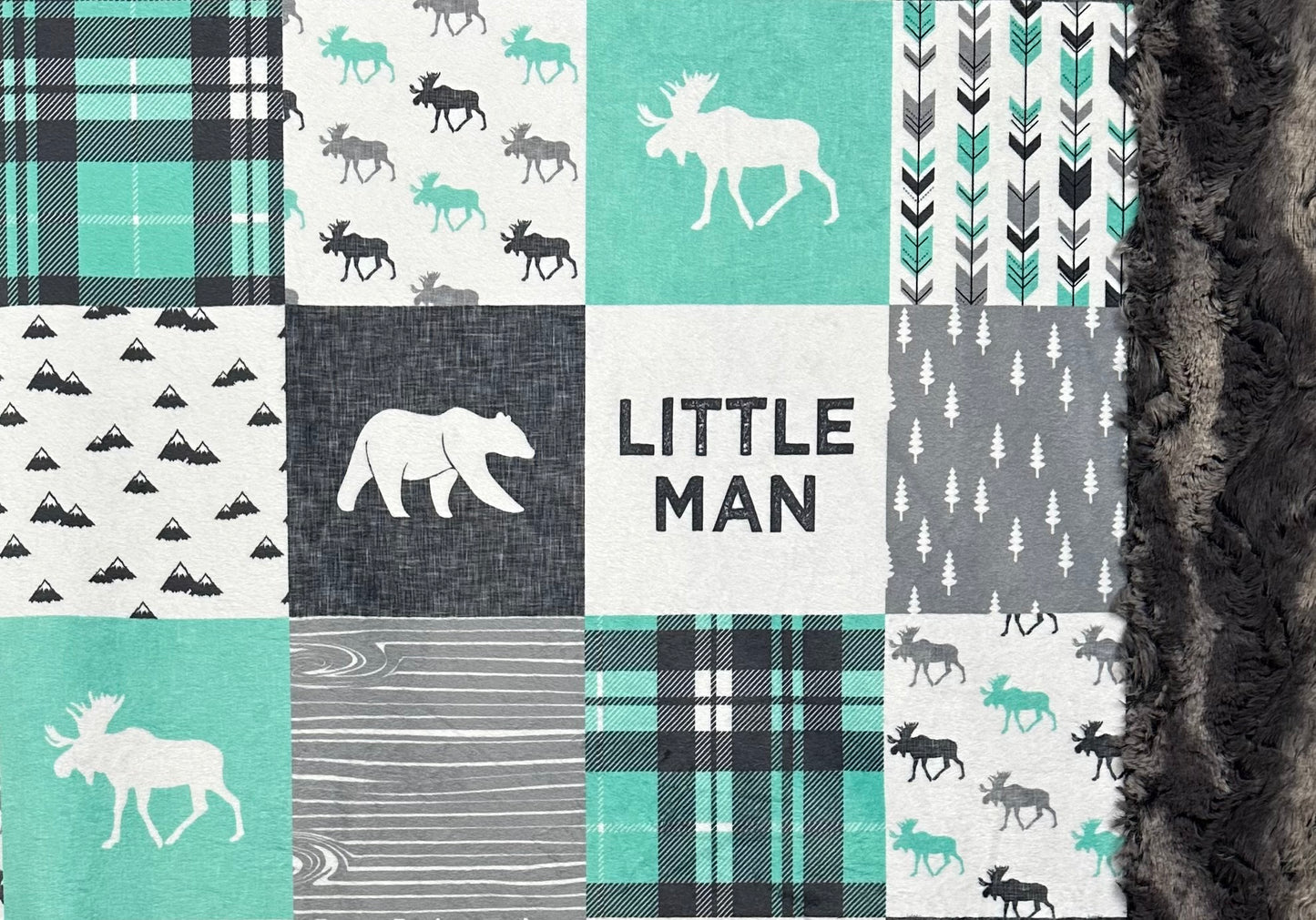 Let's Sleep Under the Stars Little Man Patchwork on Nine Iron Luxe with Pillowcase Child Size 40x60 Minky Blanket