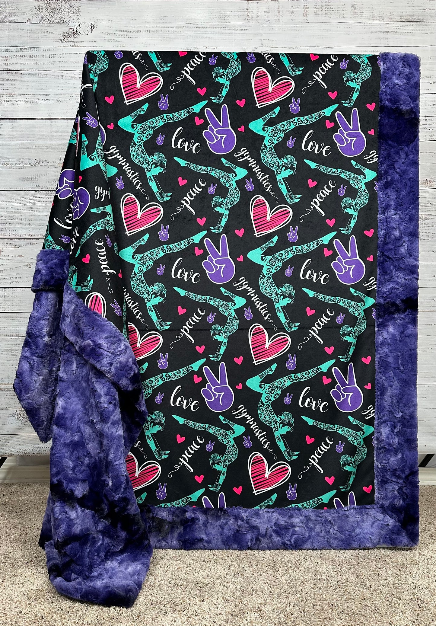 Gymnastics on Purple Luxe Large 55x79 Minky Blanket