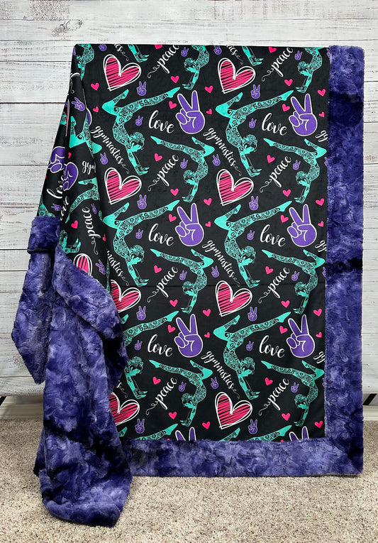 Gymnastics on Purple Luxe Large 55x79 Minky Blanket