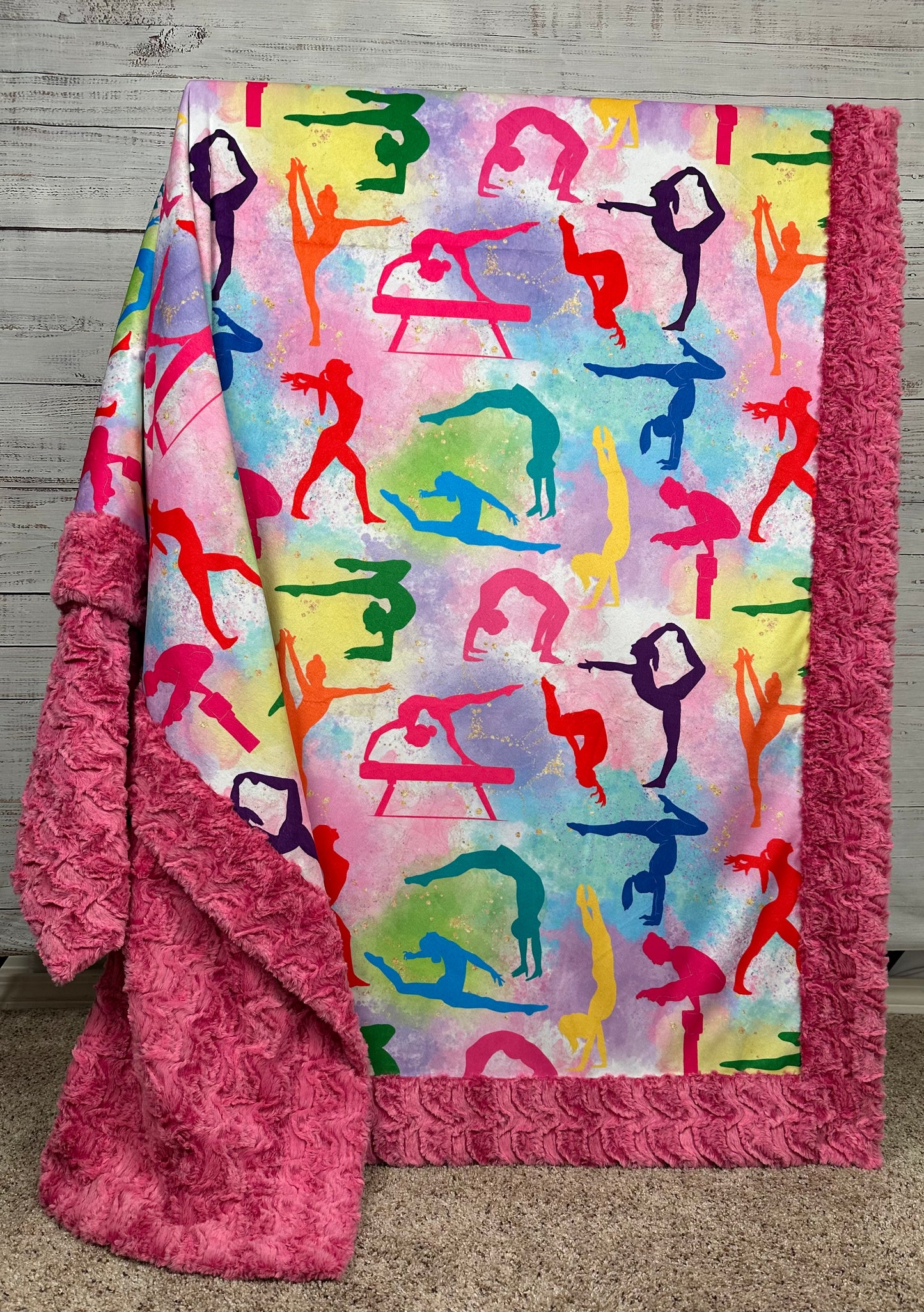 Gymnastics on Paloma Pink Luxe Large 55x79 Minky Blanket