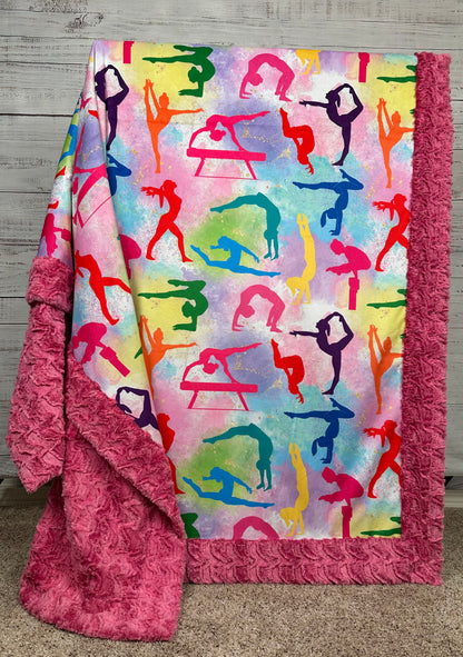 Gymnastics on Paloma Pink Luxe Large 55x79 Minky Blanket