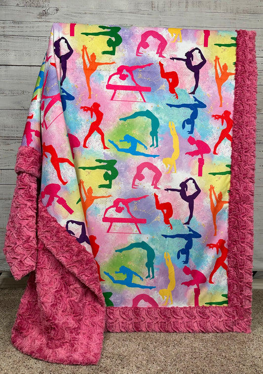 Gymnastics on Paloma Pink Luxe Large 55x79 Minky Blanket