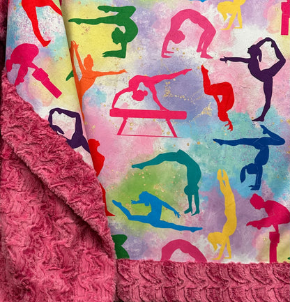 Gymnastics on Paloma Pink Luxe Large 55x79 Minky Blanket