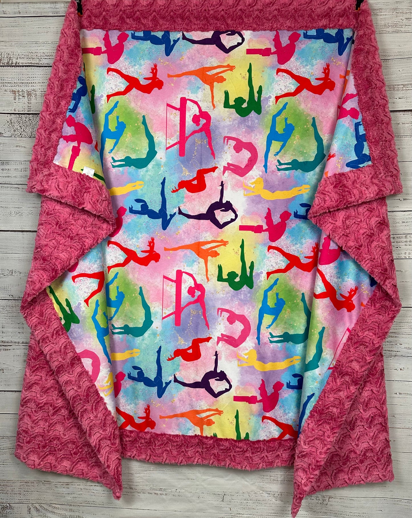 Gymnastics on Paloma Pink Luxe Large 55x79 Minky Blanket