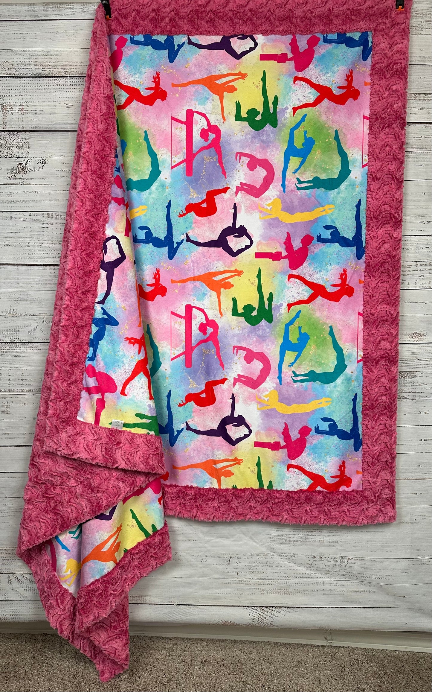 Gymnastics on Paloma Pink Luxe Large 55x79 Minky Blanket