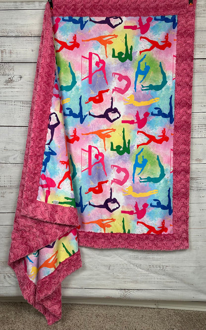 Gymnastics on Paloma Pink Luxe Large 55x79 Minky Blanket