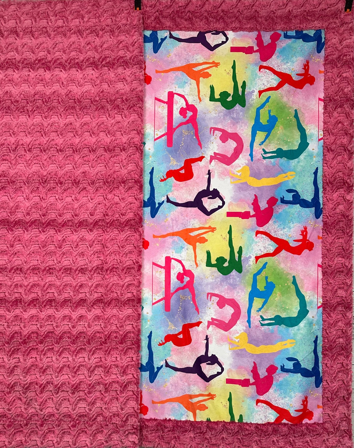 Gymnastics on Paloma Pink Luxe Large 55x79 Minky Blanket
