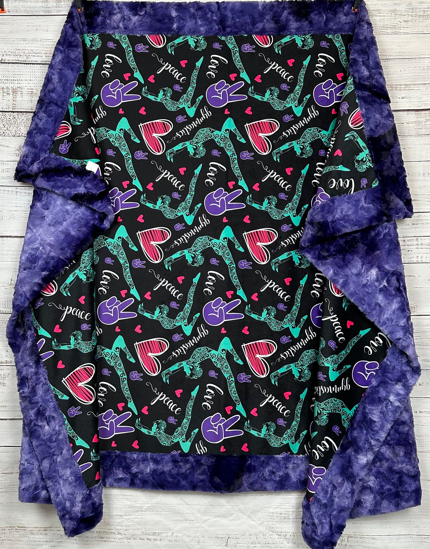 Gymnastics on Purple Luxe Large 55x79 Minky Blanket