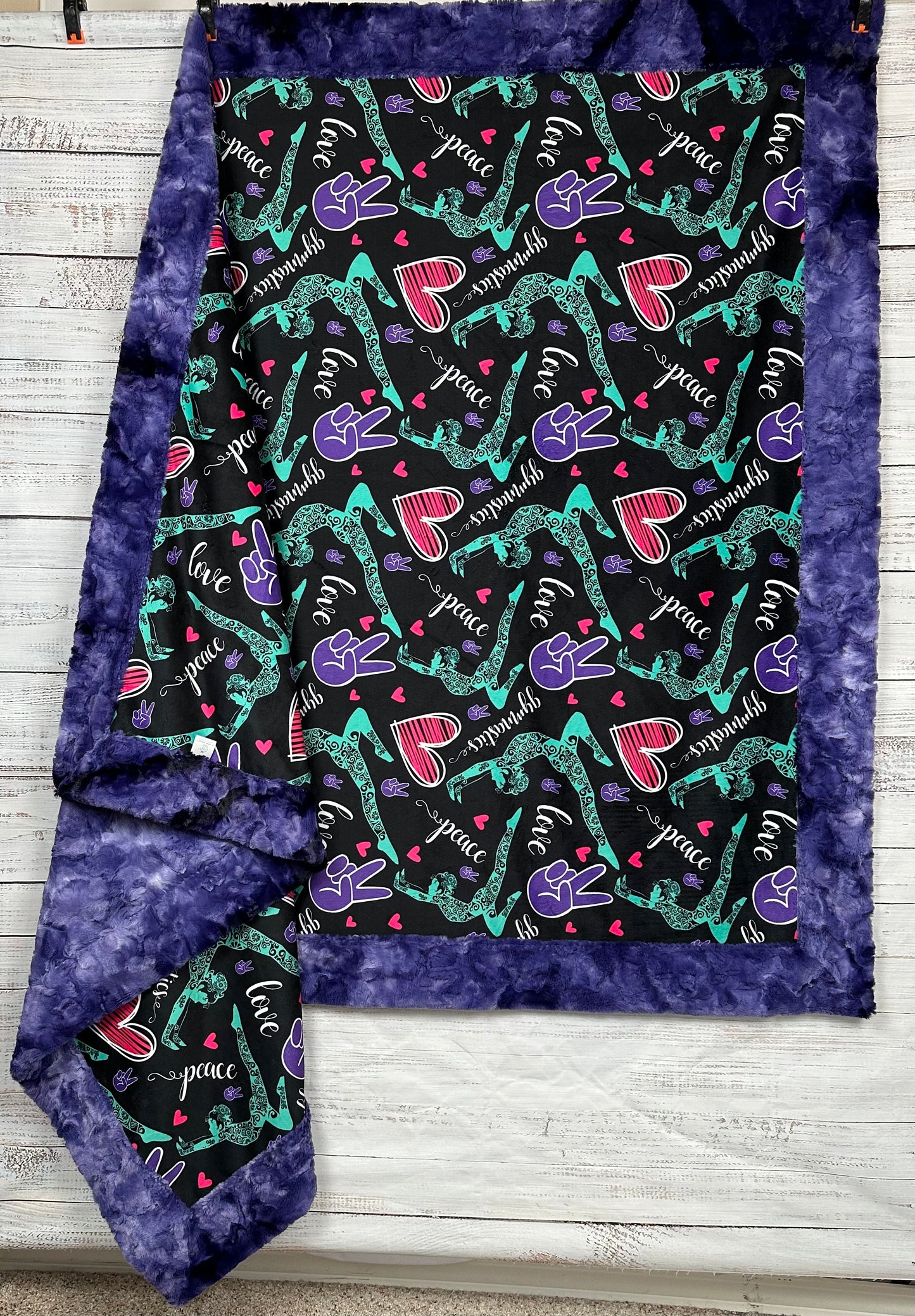 Gymnastics on Purple Luxe Large 55x79 Minky Blanket