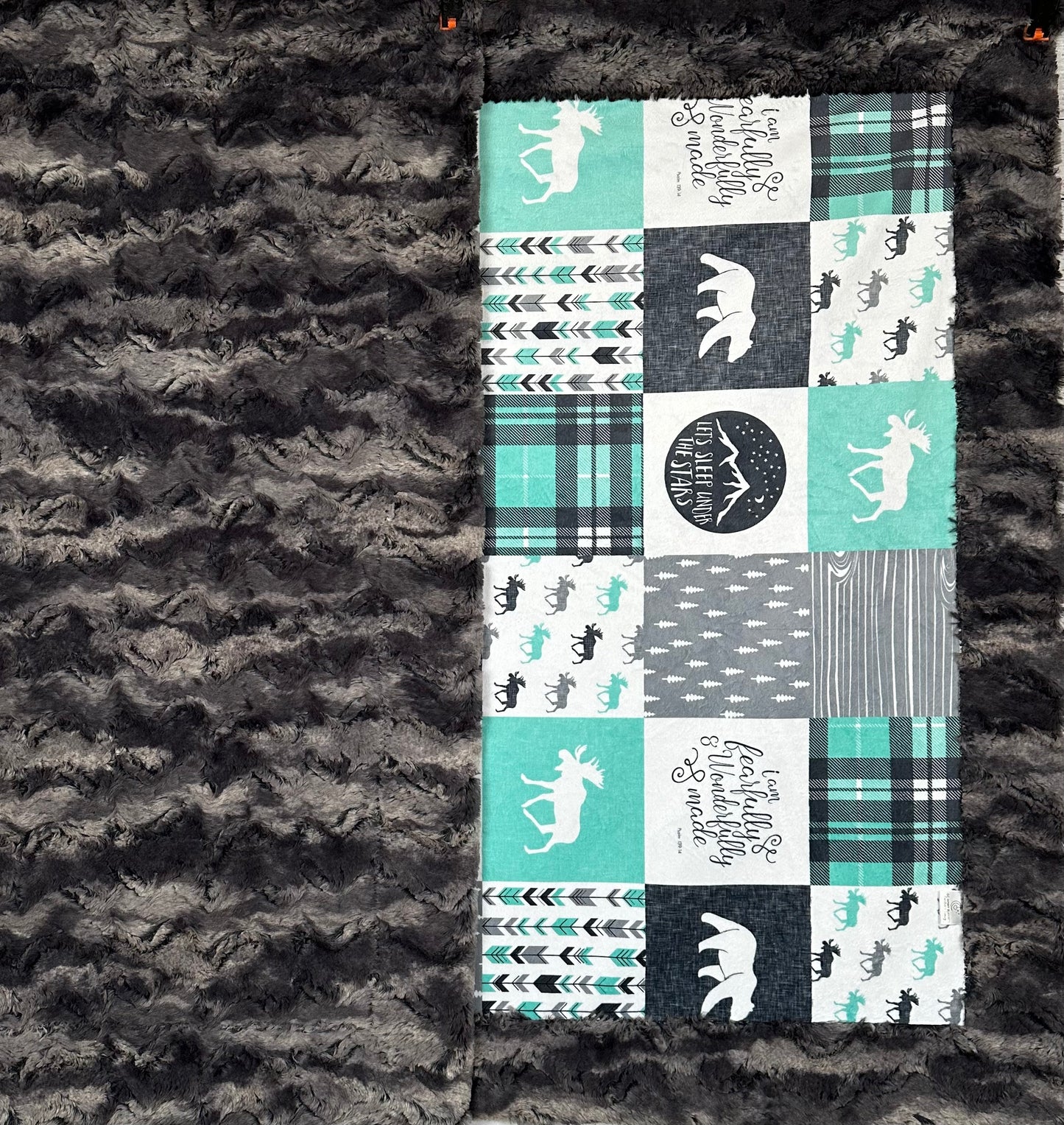 Let's Sleep Under the Stars Little Man Patchwork on Nine Iron Luxe with Pillowcase Child Size 40x60 Minky Blanket