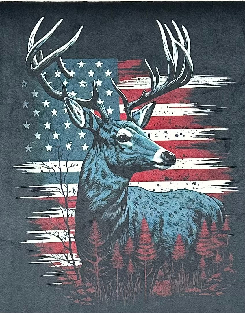 Deer and Flag on Merlot Luxe Large 55x79 Minky Blanket