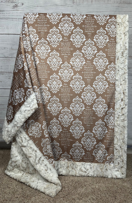 "May The Lord Bless You And Keep You" on Snowy Owl Luxe Large 55x79 Minky Blanket