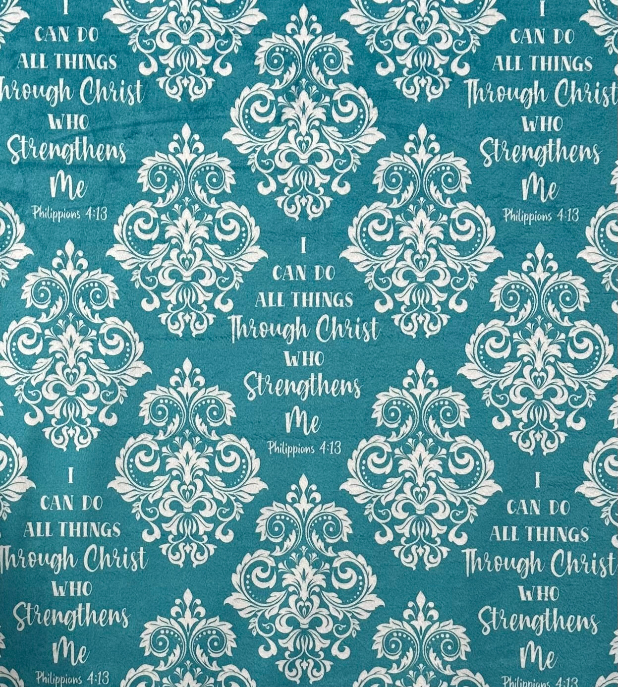 "I Can Do All Things Through Christ" on White Luxe Large 55x79 Minky Blanket