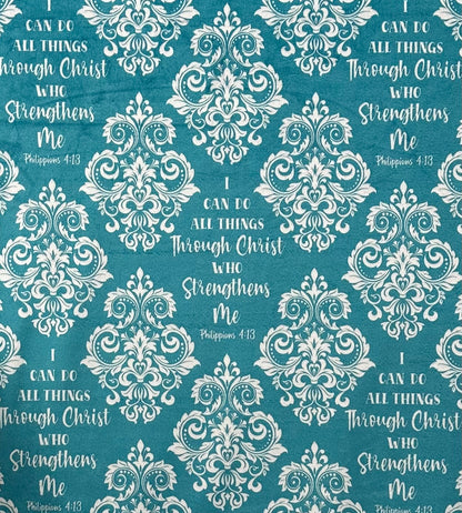 "I Can Do All Things Through Christ" on White Luxe Large 55x79 Minky Blanket