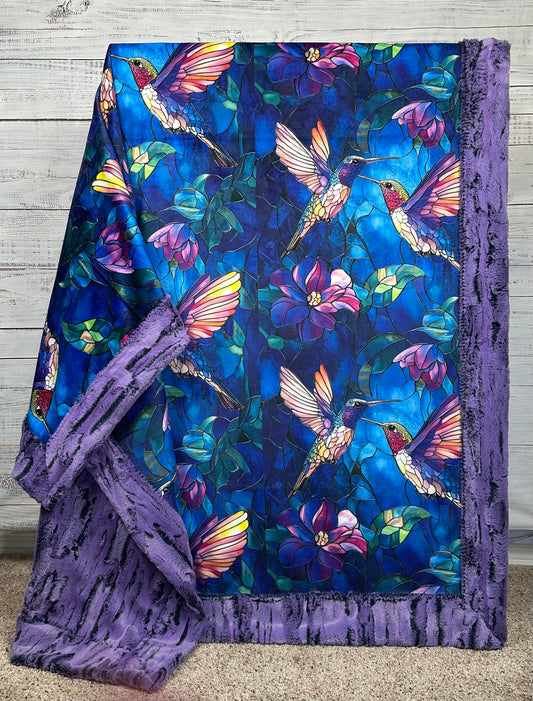 Hummingbirds on Jewel Luxe Large 55x79 Minky Blanket