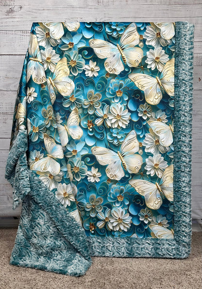 Butterflies on Misty Bayou Luxe Large 55x79 Minky Blanket