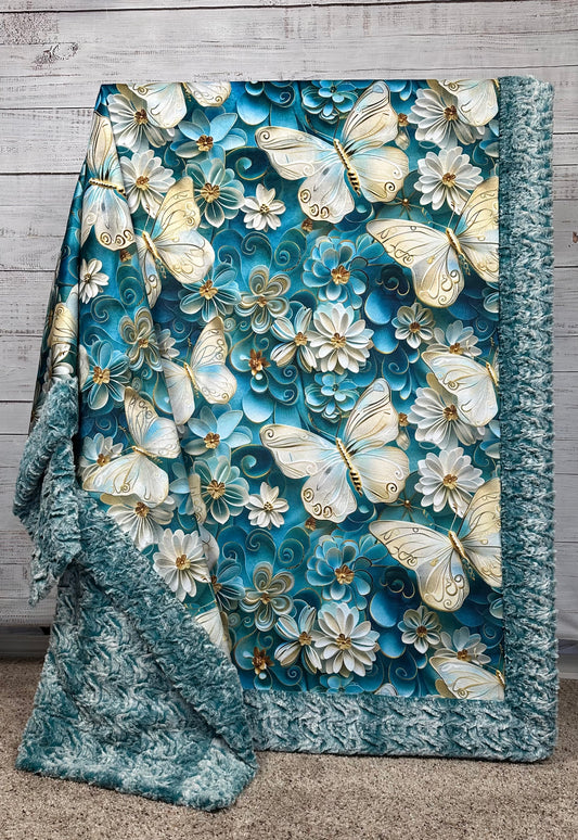 Butterflies on Misty Bayou Luxe Large 55x79 Minky Blanket