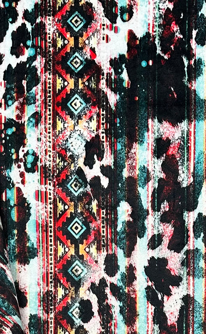 Aztec Cowhide Western on Aqua Luxe Large 54x79 Minky Blanket