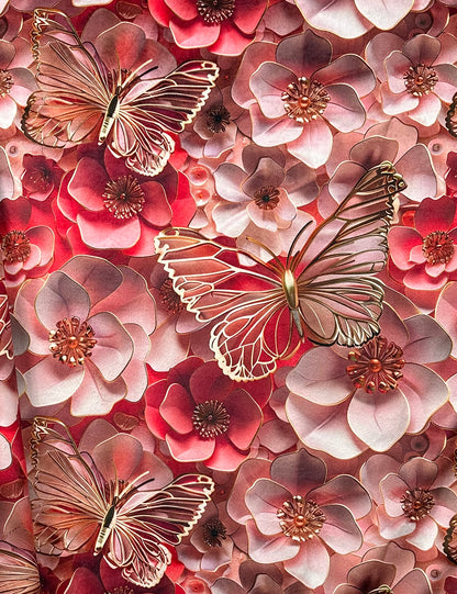 Golden Butterflies and Coral Flowers on Rose Luxe Large 53x79 Minky Blanket