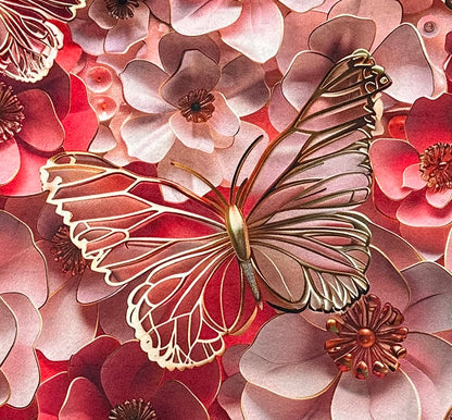 Golden Butterflies and Coral Flowers on Rose Luxe Large 53x79 Minky Blanket