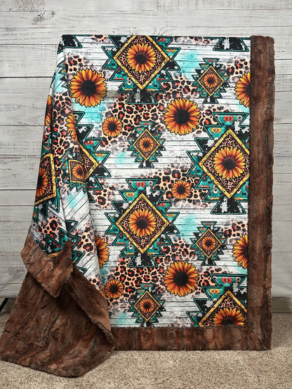 Western Sunflowers on Rusty Copper Luxe 56x79 Minky Blanket