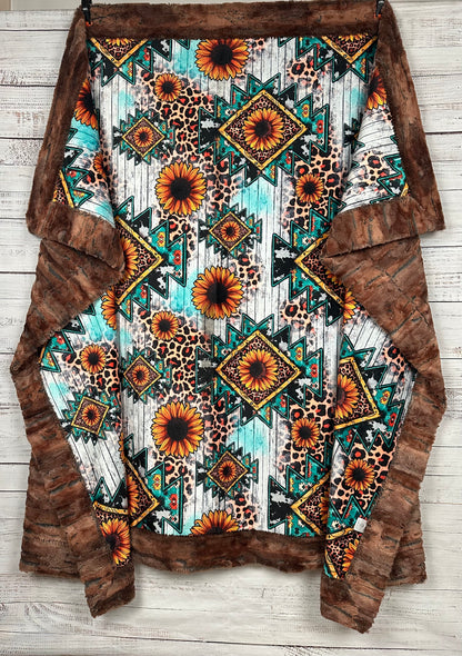 Western Sunflowers on Rusty Copper Luxe 56x79 Minky Blanket